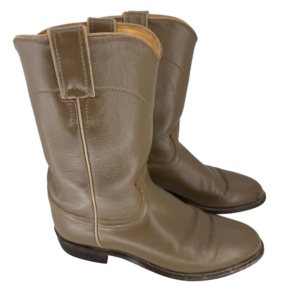 Justin USA VTG Taupe Leather Roper Boots Cowboy Western Ranch Quiet Luxury 7.5B